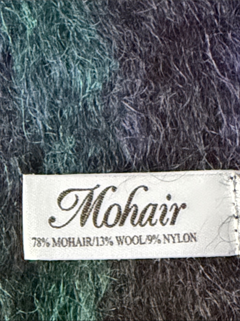 Mohair Plaid Fringe Scarf Mohair Wool Blend Green Purple Black Cozy
